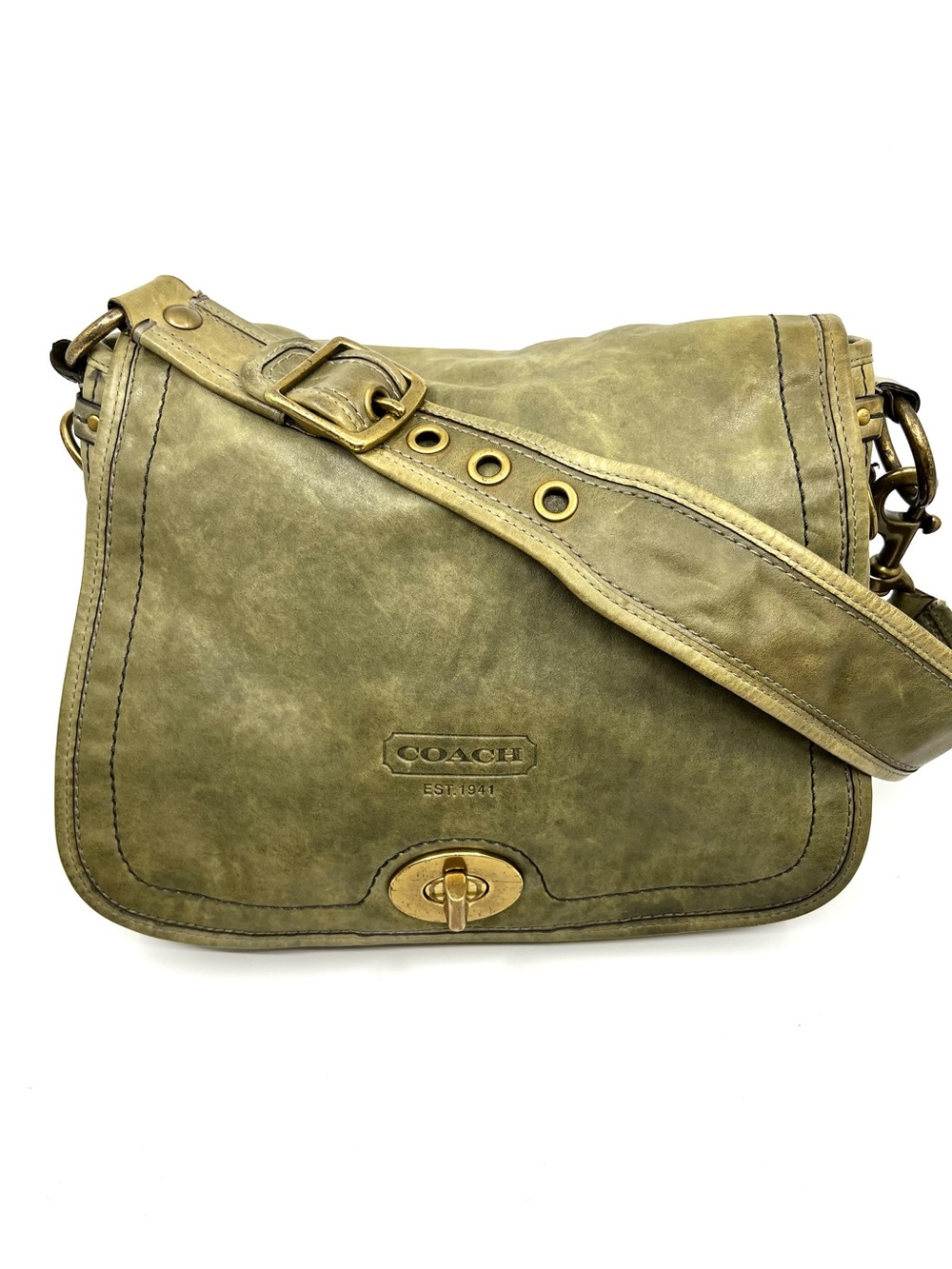 Coach Legacy 65th Anniversary Saddle Flap Sage Green Leather Shoulder Bag 11134